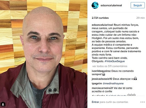 Edson Celulari divulga em seu instagram que foi diagnosticado com câncer. Foto: Reprodução/Instagram/Edson Celulari